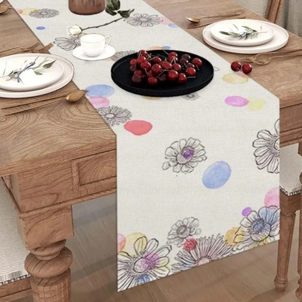 Jiudungs Linen Watercolor Daisy Spring Table Runner 72 by 13 Inches
